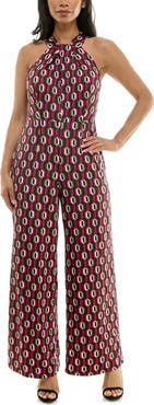 Nina Leonard Twisted Halter Neck Jumpsuit
