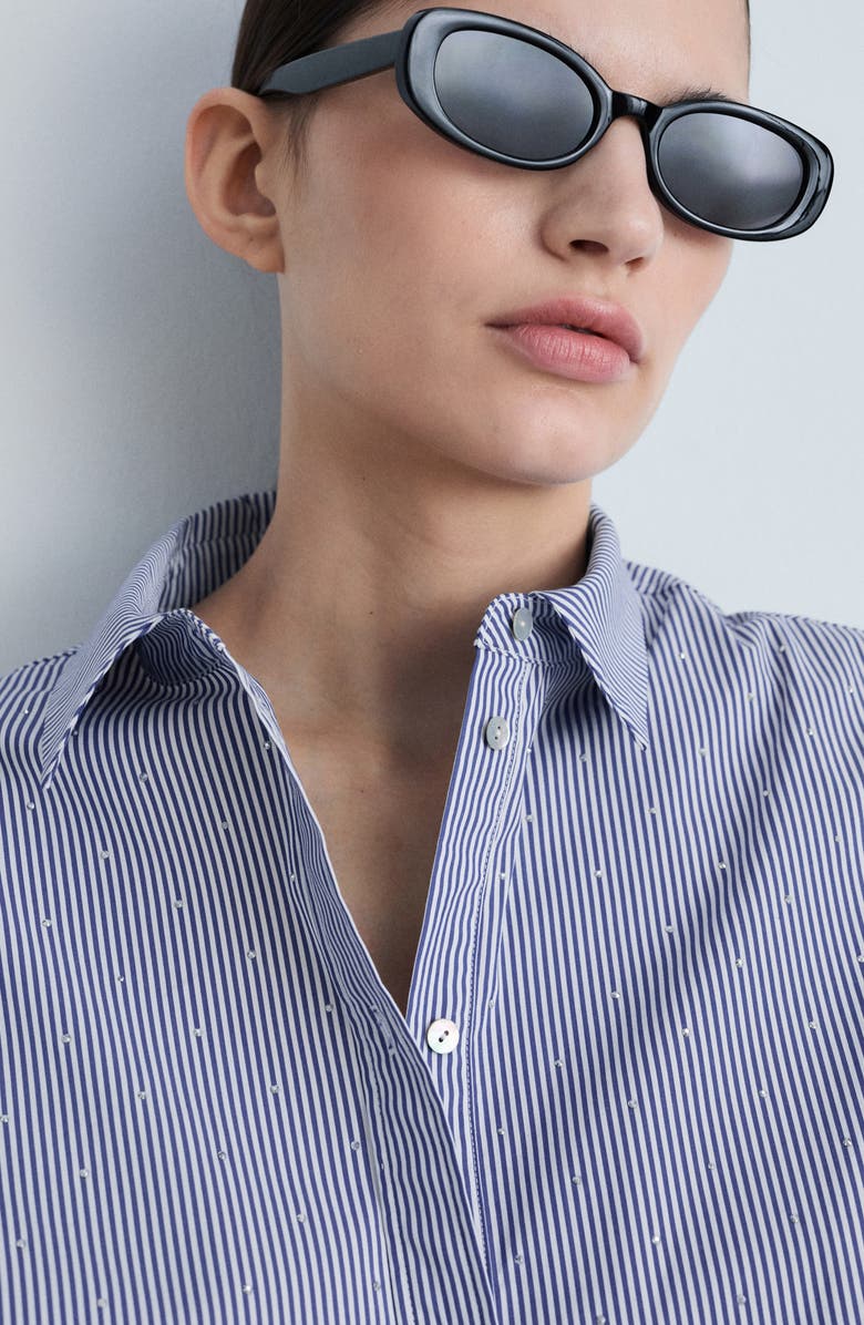 MANGO Embellished Stripe Cotton Blend Button-Up Shirt, Alternate, color,