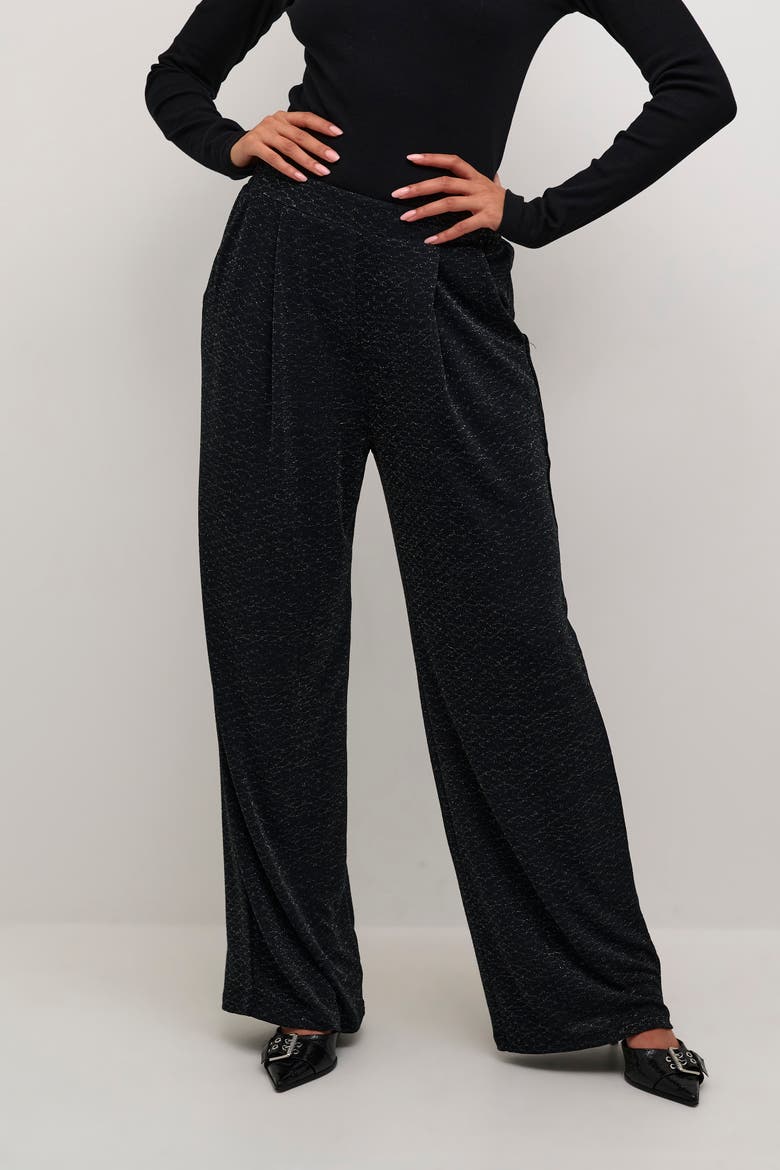 Kaellie Glitter Jersey Wide Leg Trousers, Main, color, Black Glitter Jersey
