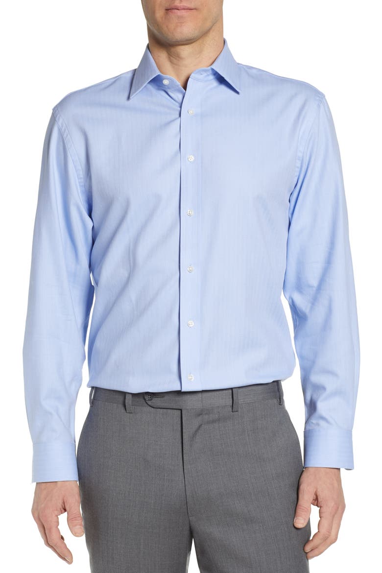 Tech-Smart Traditional Fit Stretch Herringbone Dress Shirt, Main, color, BLUE HYDRANGEA
