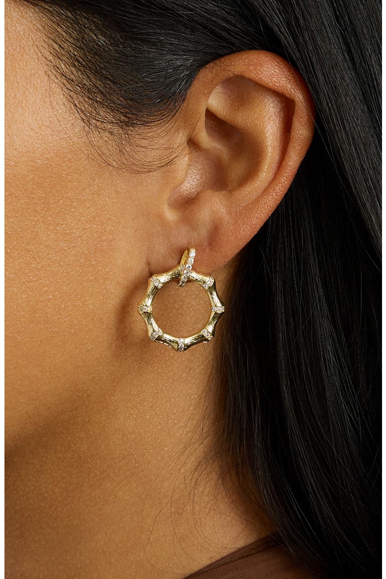 Cubic Zirconia Bamboo Drop Earrings, Alternate, color, GOLD