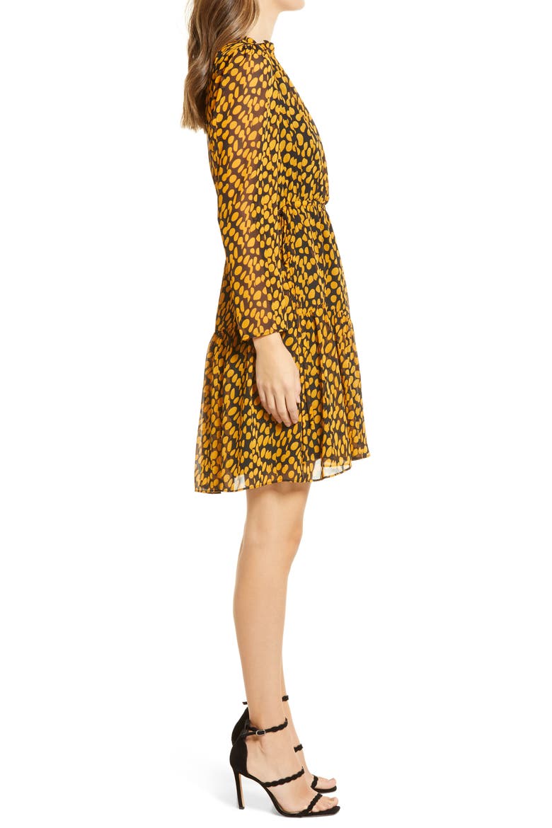 Ruffle Long Sleeve Dress, Alternate, color, GOLDEN DOT