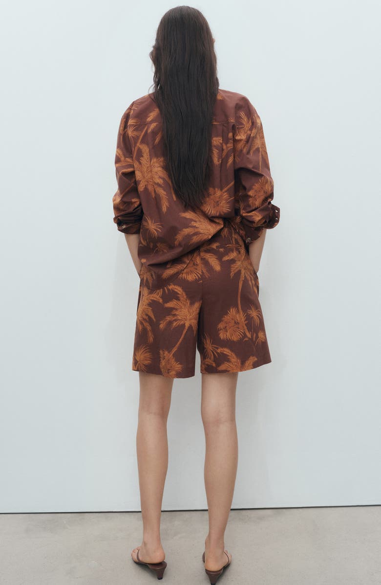 MANGO Palm Print Cotton Bermuda Shorts, Alternate, color, Brown