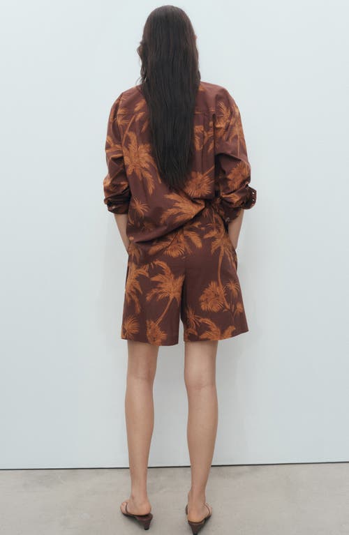 Mango Cotton Bermuda Shorts With Palm Tree Print Brown In Brown