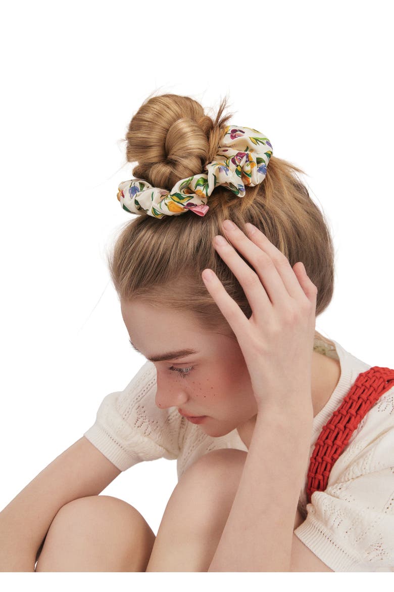 Tulip Silk Scrunchie, Alternate, color, Cream