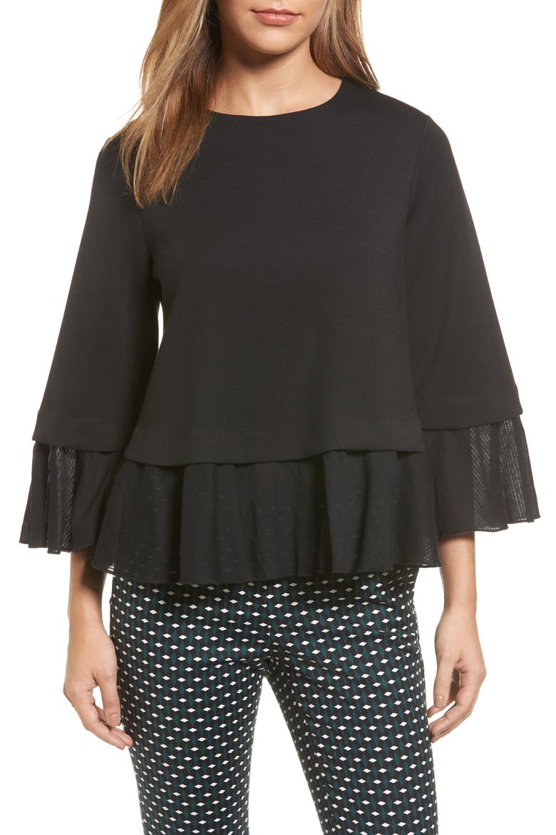 MIXED MEDIA SWING TOP, Main, color, BLACK