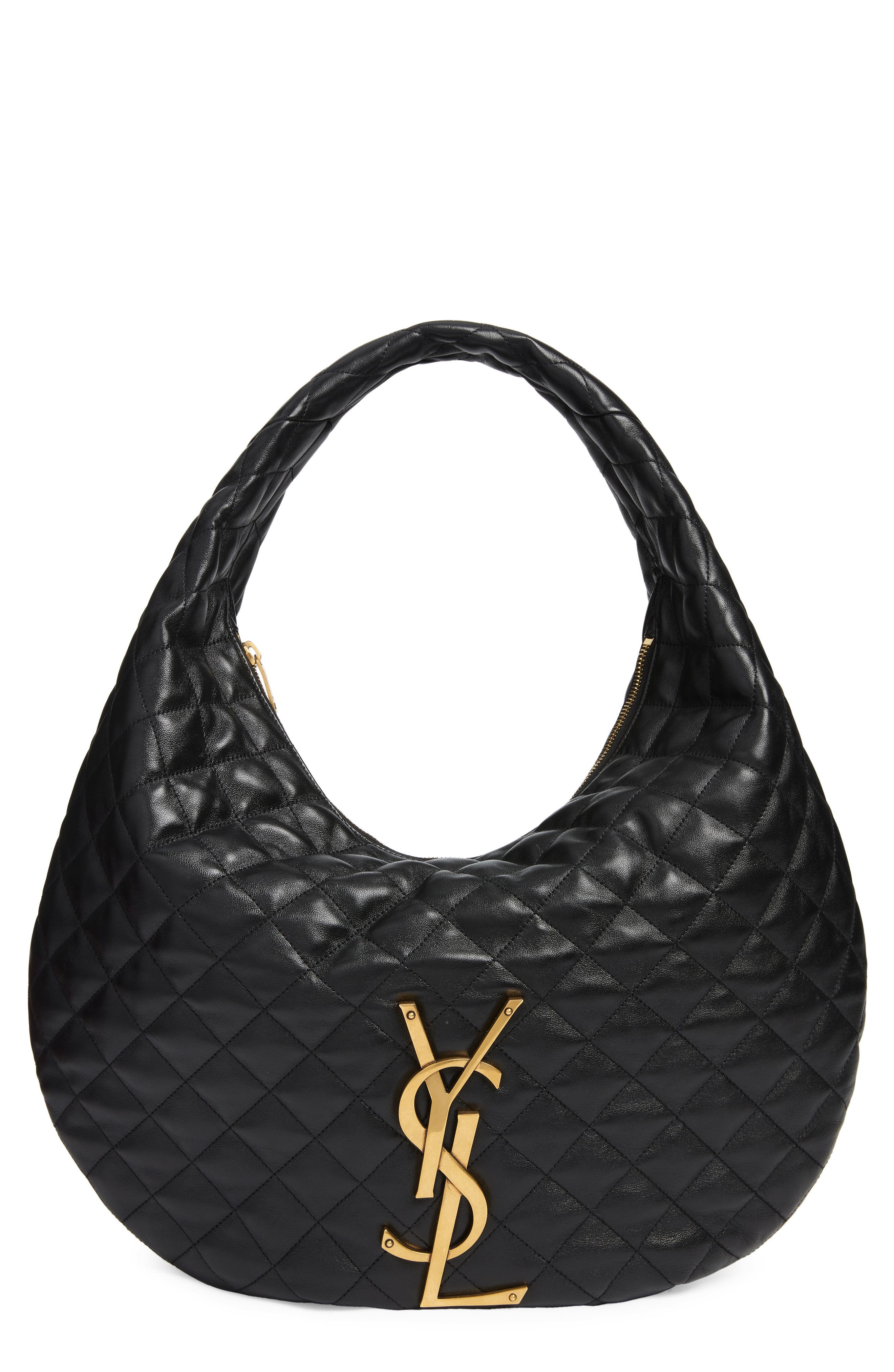 Saint Laurent Icare Quilted Leather Hobo Bag, Main, color, Noir