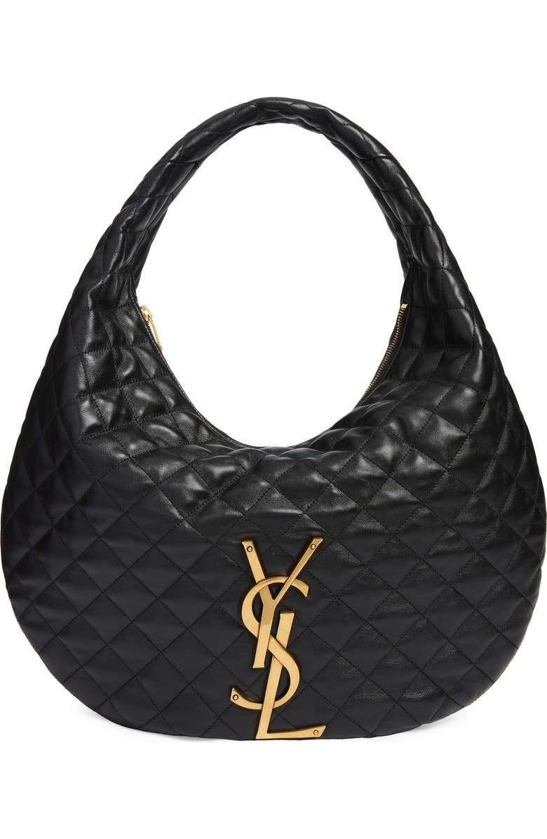 Saint Laurent Icare Quilted Leather Hobo Bag, Main, color, Noir