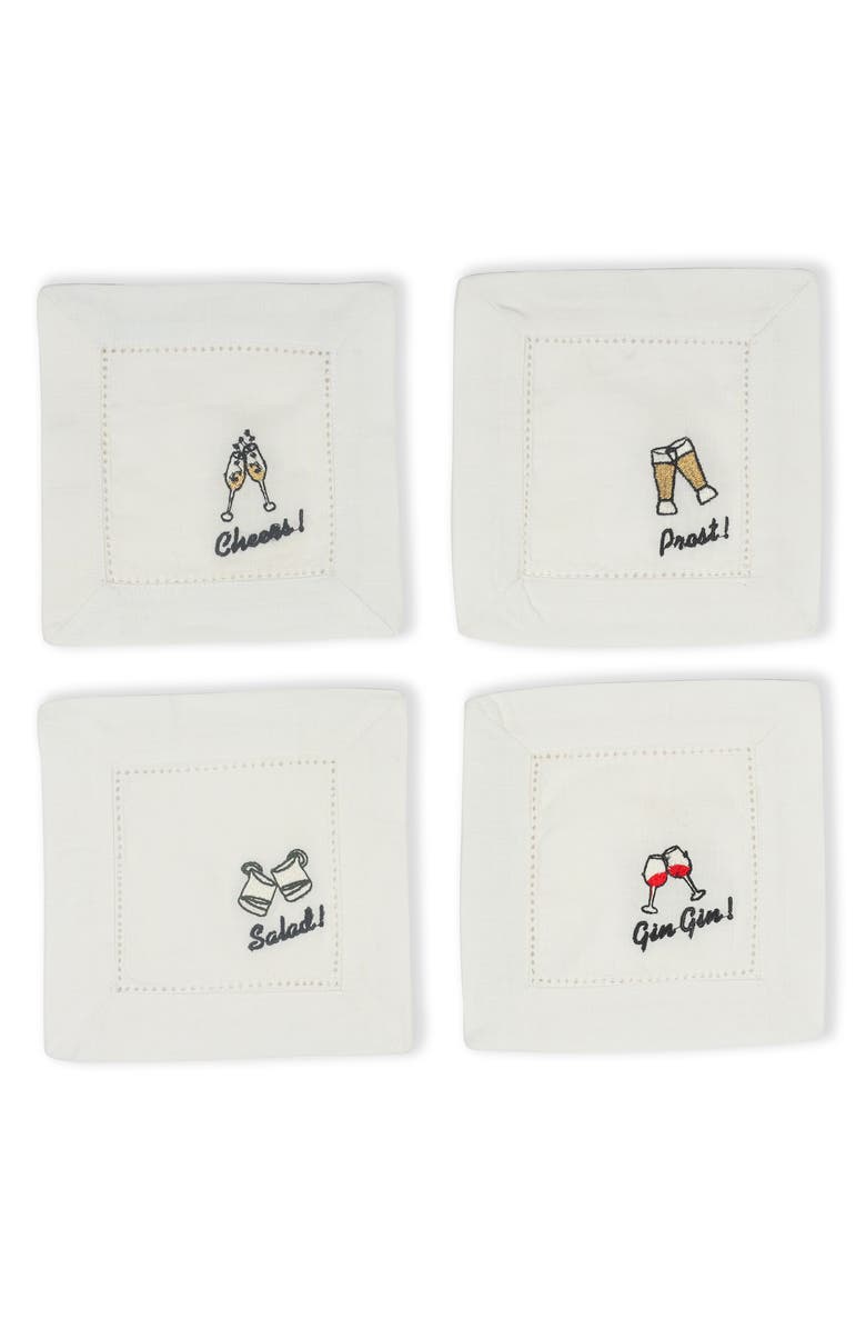 Tiramisu Gin Toast Embroidered Linen Cocktail Napkins, Main, color,