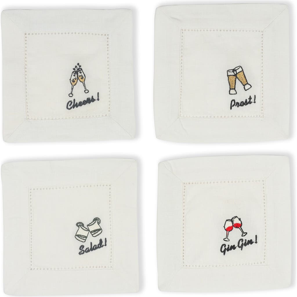 Tiramisu Gin Toast Embroidered Linen Cocktail Napkins In Multi