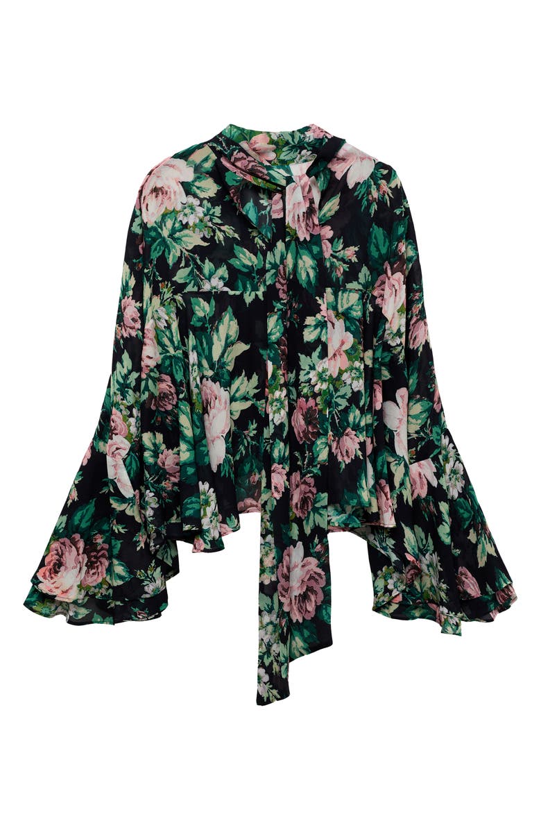 MANGO Floral Print Tie Neck Top, Alternate, color, 