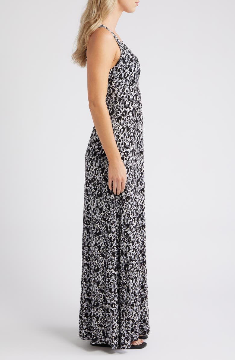 Loveappella Empire Waist Jersey Maxi Dress, Alternate, color, Gray/ Black