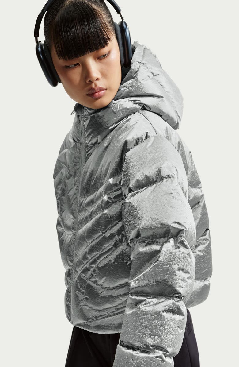 Nike Swoosh Series Water Resistant Therma-Fit Oversize Down Puffer Jacket, Alternate, color, Silver/Grey