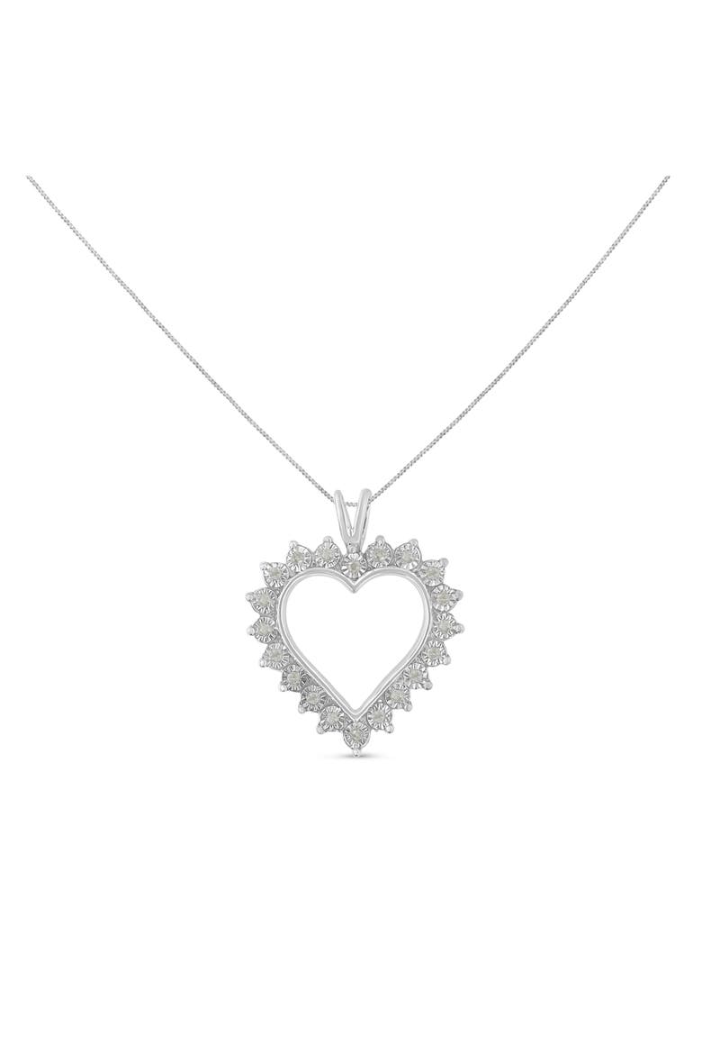 Silver 1/4 Cttw Miracle Set Diamond Open Heart Pendant Necklace, Alternate, color, White