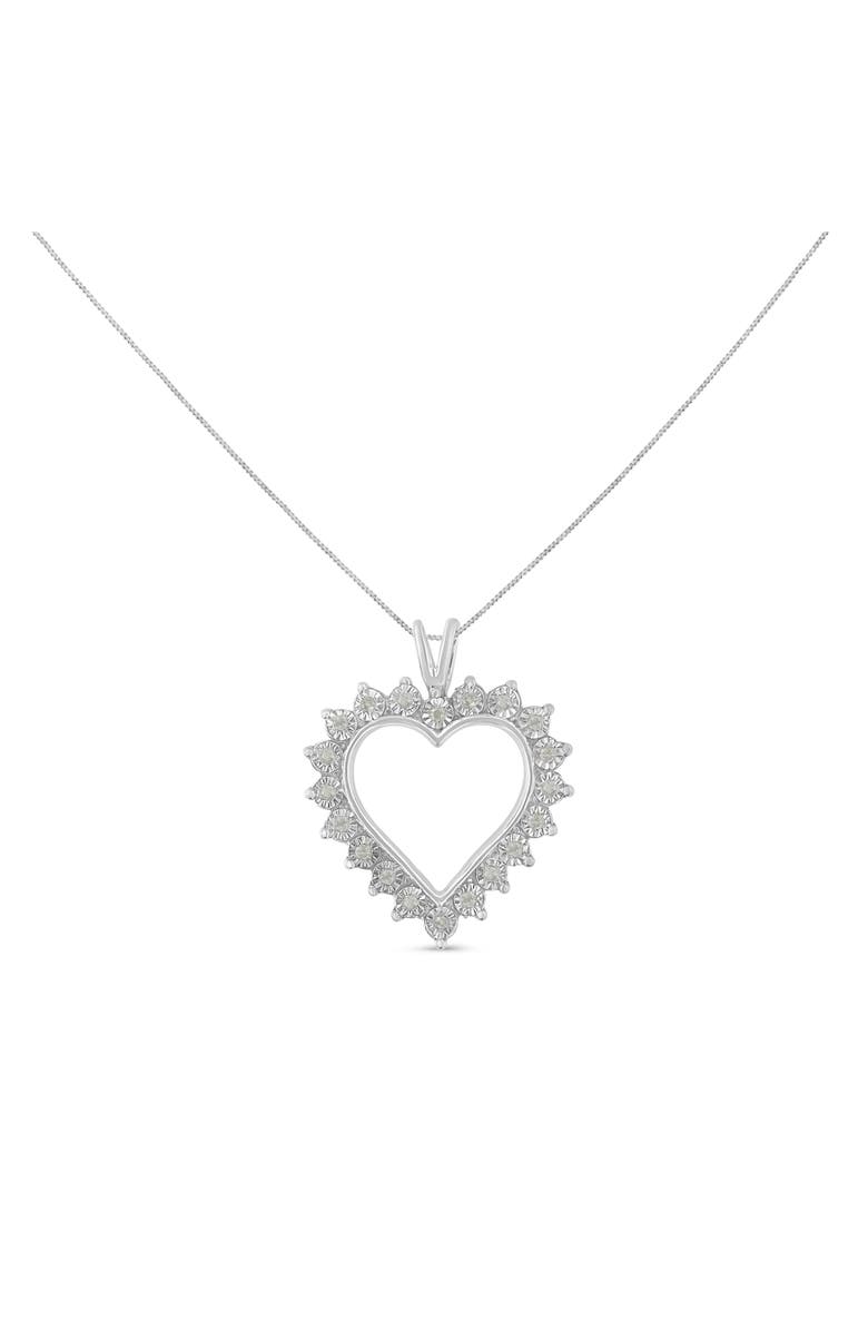 Haus of Brilliance Silver 1/4 Cttw Miracle Set Diamond Open Heart Pendant Necklace, Alternate, color, White