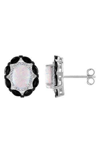 Fzn Opal, Lab Created White Sapphire & Onyx Stud Earrings
