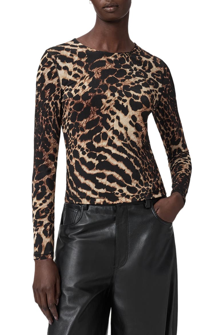 Katlyn Leopard Print Jersey Top, Main, color, PARDUS HONEY BROWN