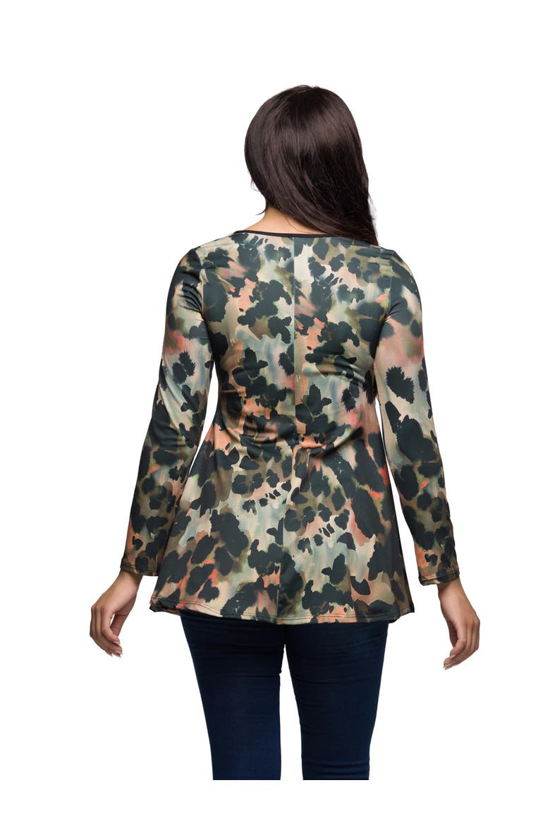 Long Sleeve Scoop Neck A Line Top, Alternate, color, Green Multi