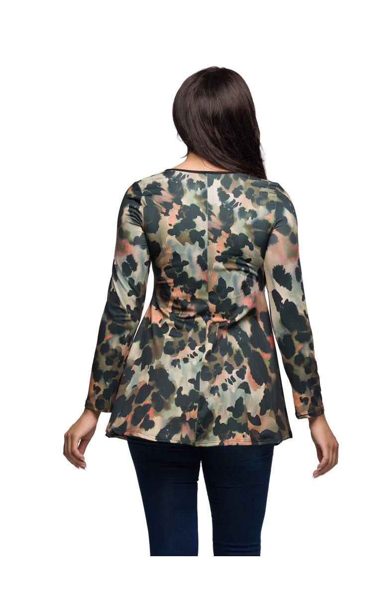 24seven Comfort Apparel Long Sleeve Scoop Neck A Line Top, Alternate, color, Green Multi