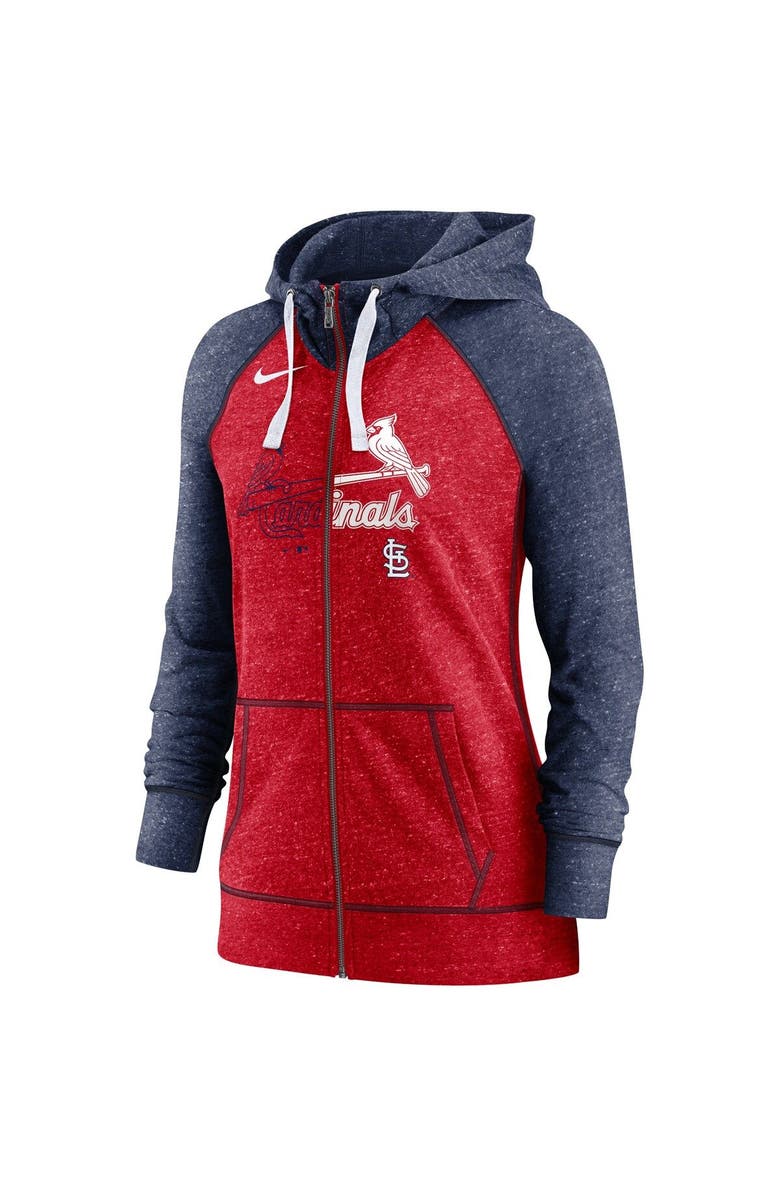 Nike Women's Nike Heather Red/Heather Navy St. Louis Cardinals Split Wordmark Gym Vintage Raglan Lightweight Full-Zip Hoodie, Alternate, color, Red