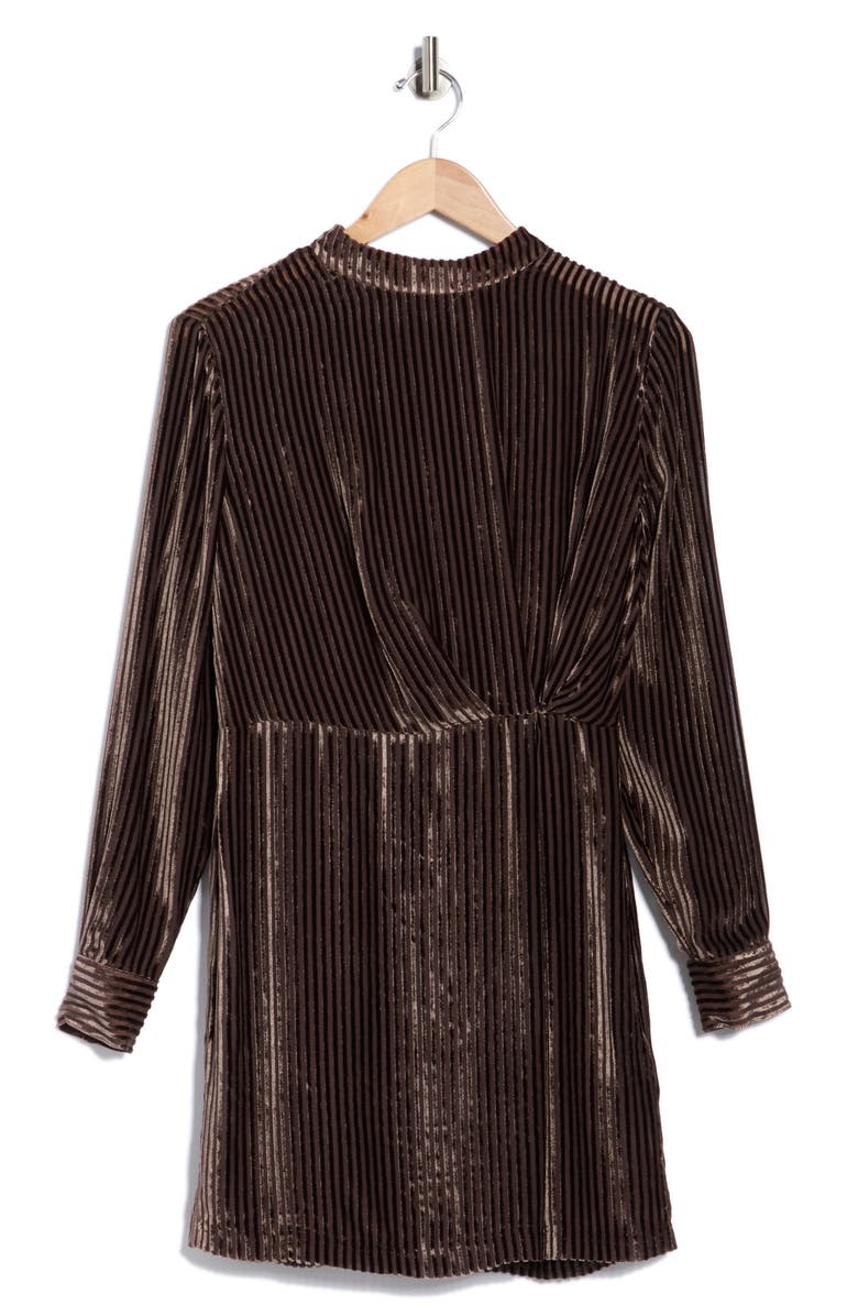 rag & bone Lyla Long Sleeve Burnout Velvet Stripe Minidress, Alternate, color, Brown Stripe