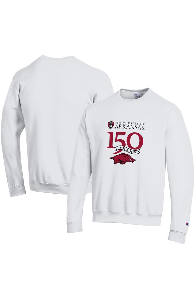 Champion Men's Champion White Arkansas Razorbacks 150th Anniversary Pullover Sweatshirt, Main, color, 