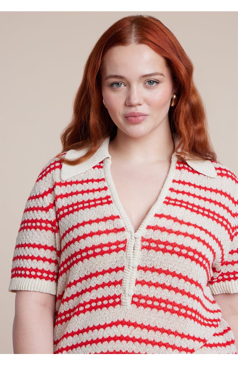 ELOQUII Pointelle Stripe Boxy Sweater Top, Main, color, Berry Stripe