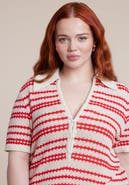 ELOQUII Pointelle Stripe Boxy Sweater Top