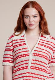 ELOQUII Pointelle Stripe Boxy Sweater Top