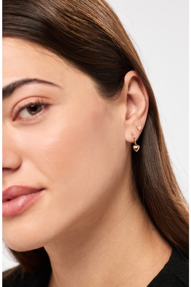 Solid Yellow Gold - Diamond Heart Studs, Alternate, color, Gold