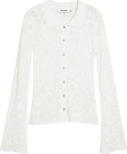 Desigual Floral Jacquard Sheer Button-Up Shirt