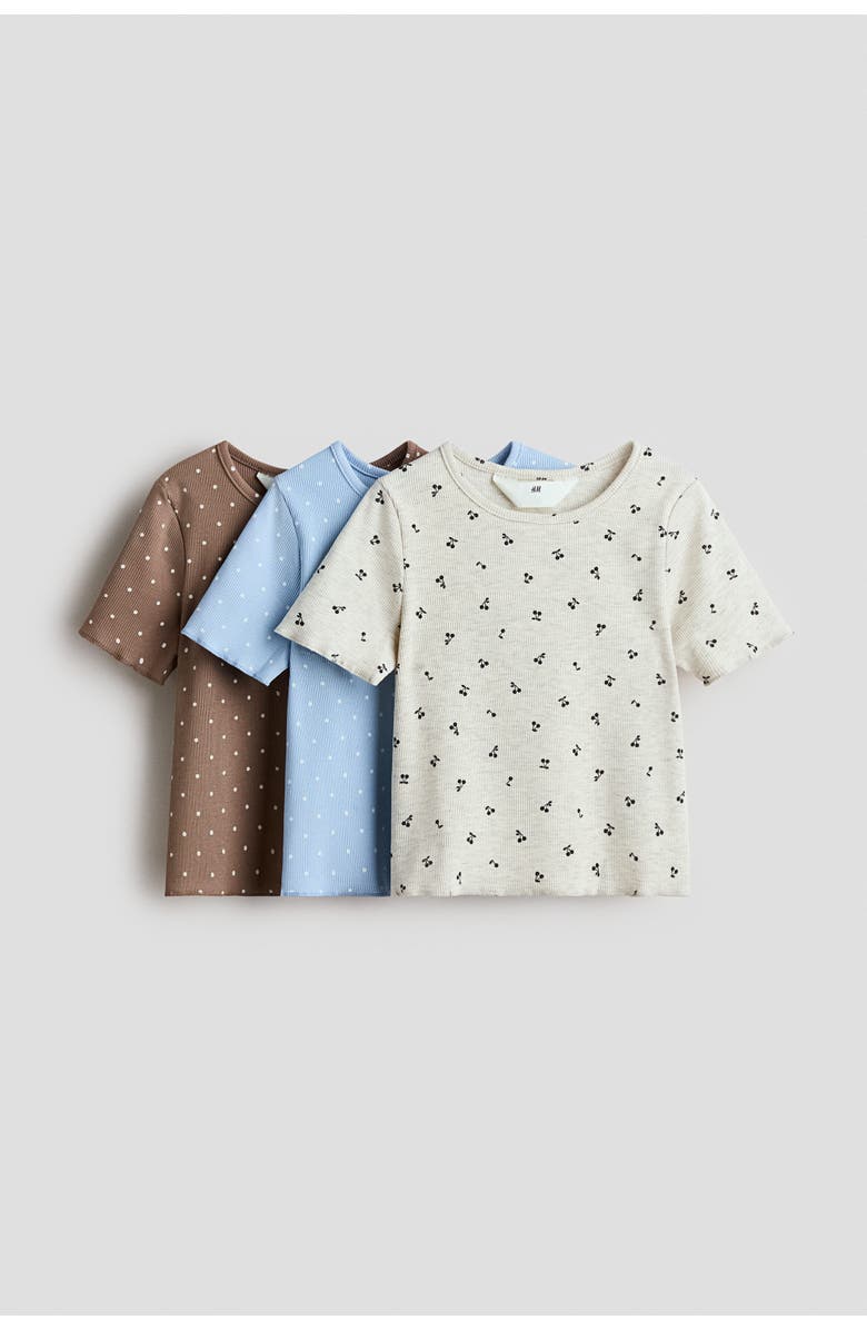 H&M 3-pack Ribbed Cotton Tops, Main, color, Light Beige Melange/Light Blue