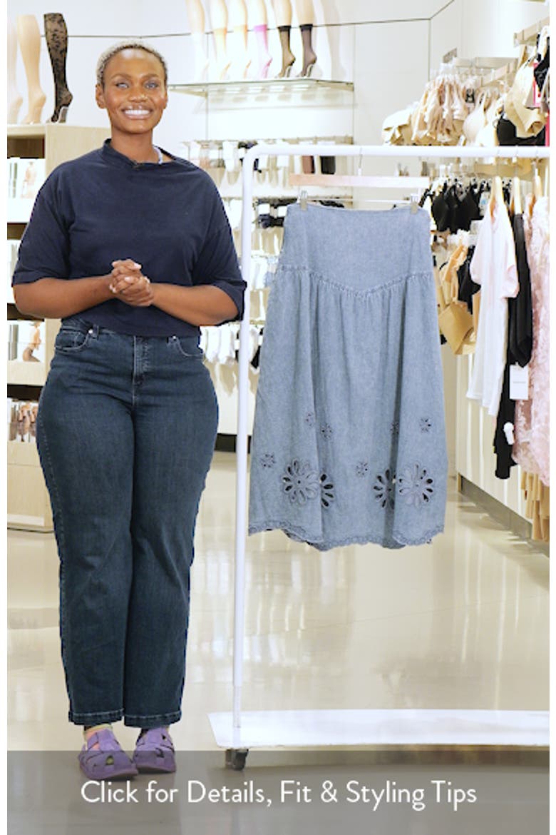 Camellia Floral Cutout Denim Maxi Skirt video