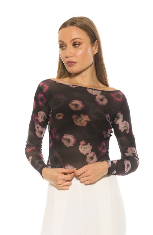 Alexia Admor Opal Boatneck Sheer Mesh Top In Black Multi