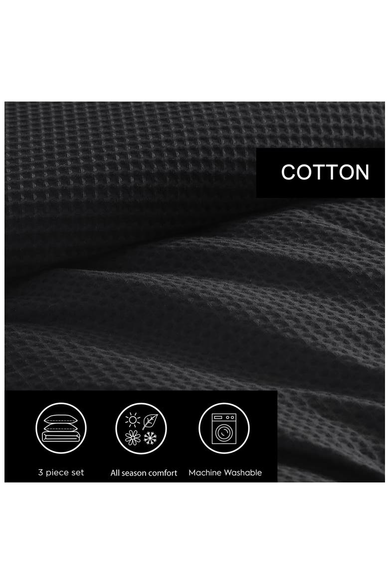Waffle Piqué Duvet & Shams Set, Alternate, color, BLACK
