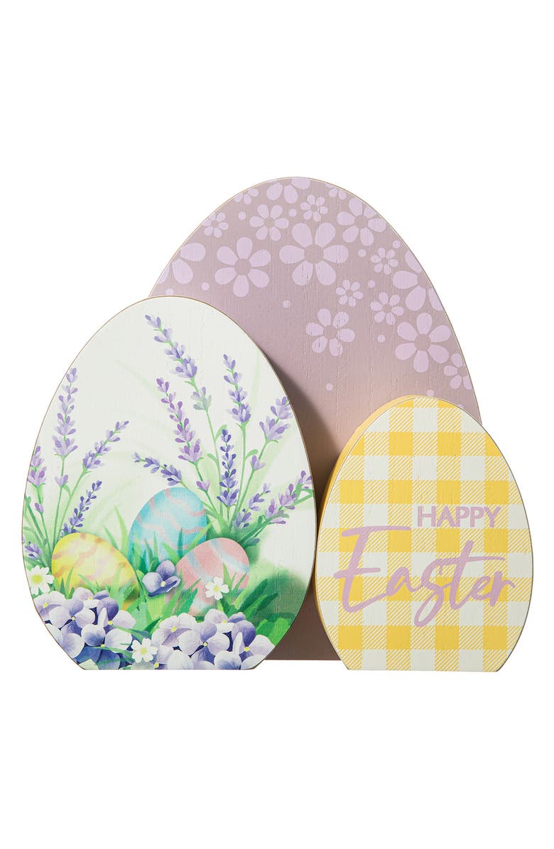 Glitzhome 7.75"H Easter Wooden Eggs Table Decor, Main, color, Purple