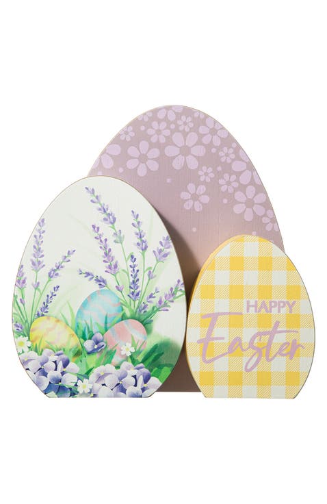 7.75"H Easter Wooden Eggs Table Decor