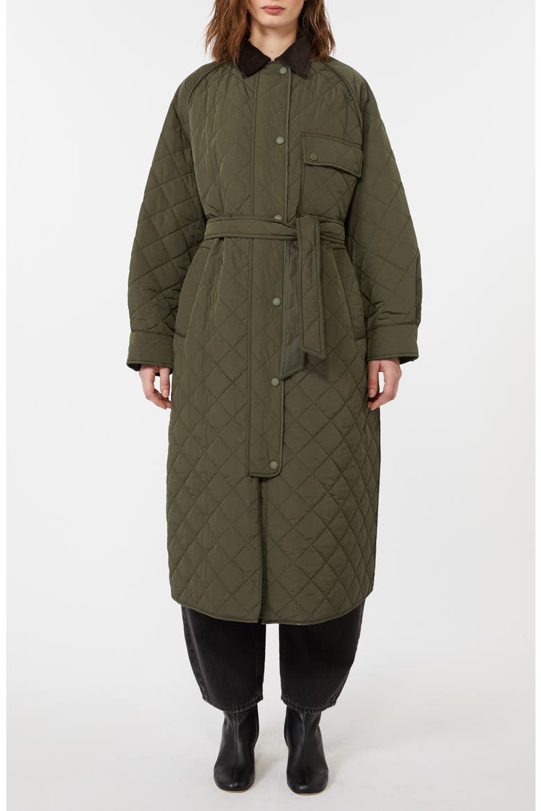 Coccole Belted Quilted Coat, Main, color, KHAKI