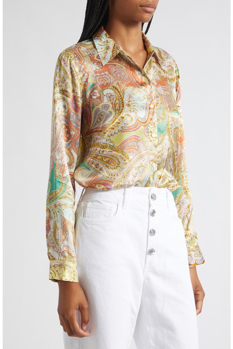 Tyler Paisley Silk Button-Up Top, Alternate, color, GREEN MULTI CLUSTER PAISLEY