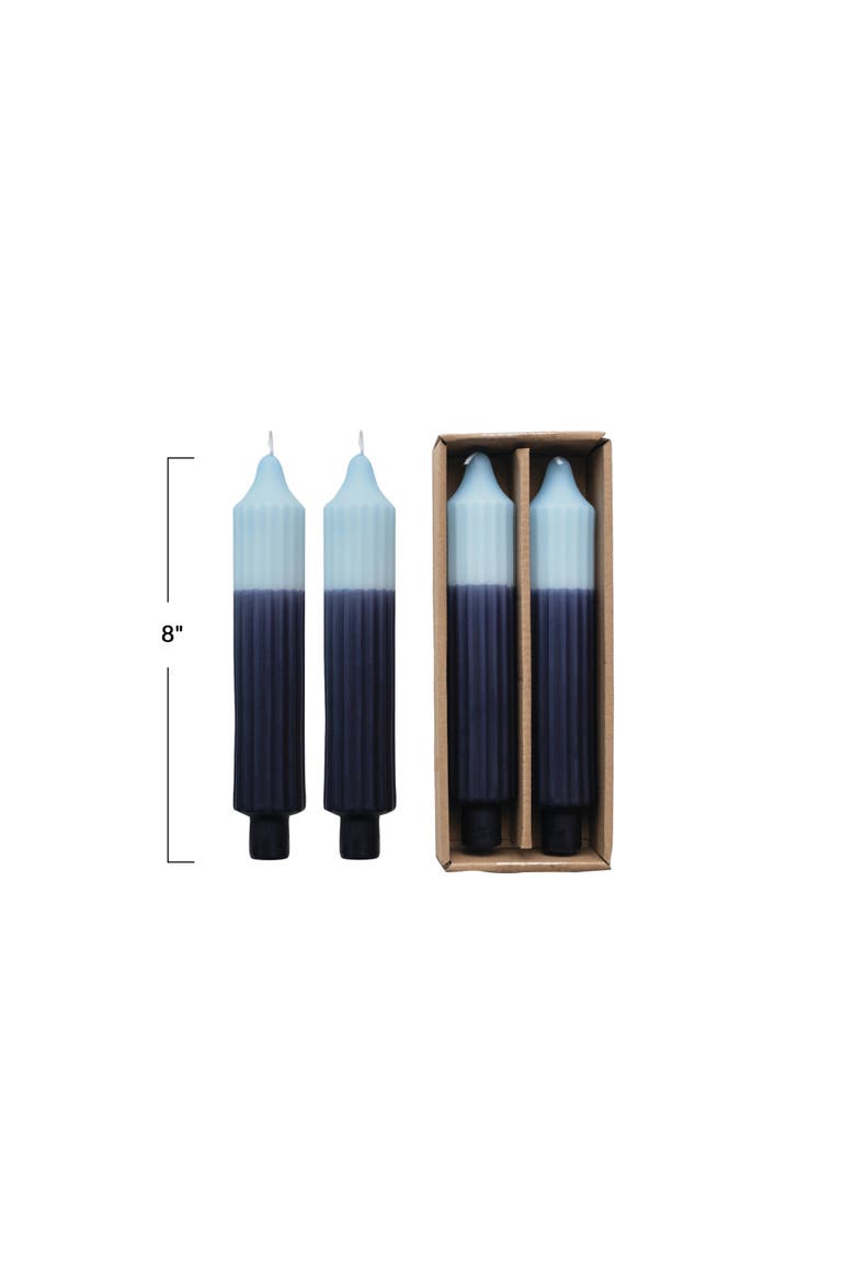 Two-Tone Pleated Taper Candles in Box, Blue, Set of 2, Alternate, color, Blue