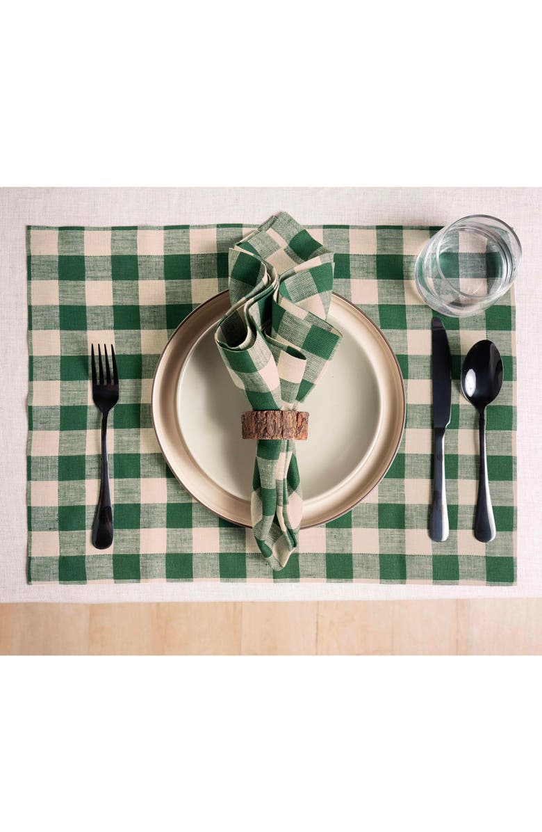Solino Home Linen Placemats - Morgan Check, 14" x 19" Inch, Alternate, color, Green And Natural