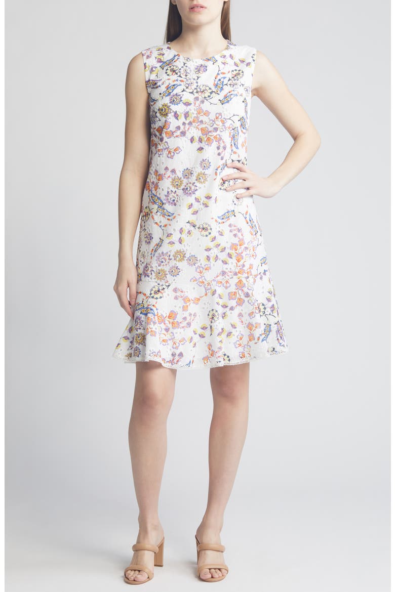 Daniela Floral Embroidered Cotton Dress, Main, color, IVORY MULTI