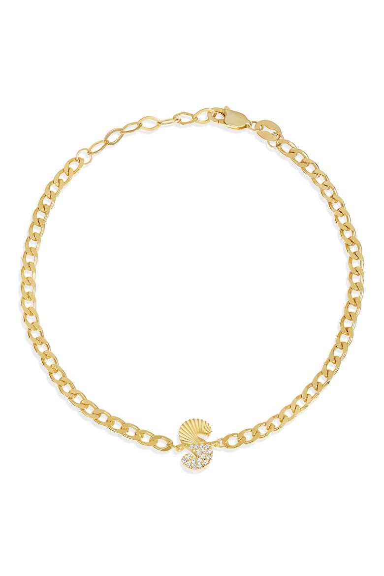 Half Pavé & Half Fluted Initial Pendant Bracelet, Main, color, GOLD