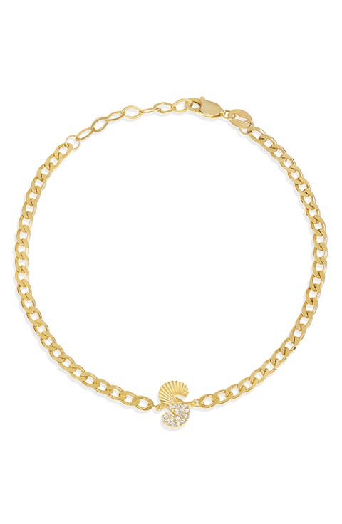 Half Pavé & Half Fluted Initial Pendant Bracelet