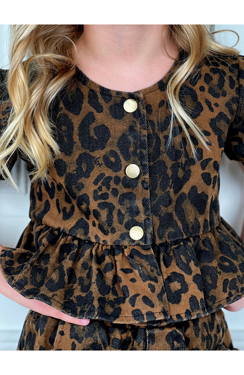 Mia Belle Girls Fierce & Fun Ruffle Top and Short Set, Alternate, color, Brown