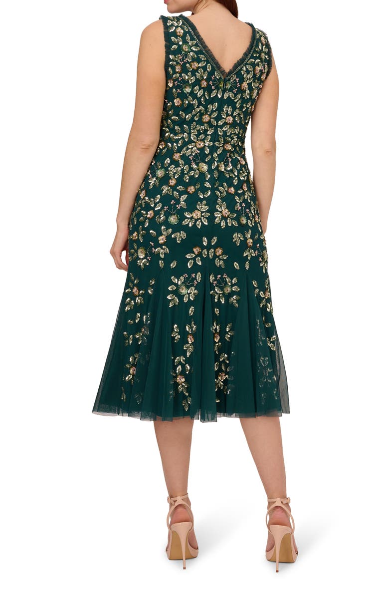 Adrianna Papell Ruffle Beaded Midi Mermaid Cocktail Dress, Alternate, color, 