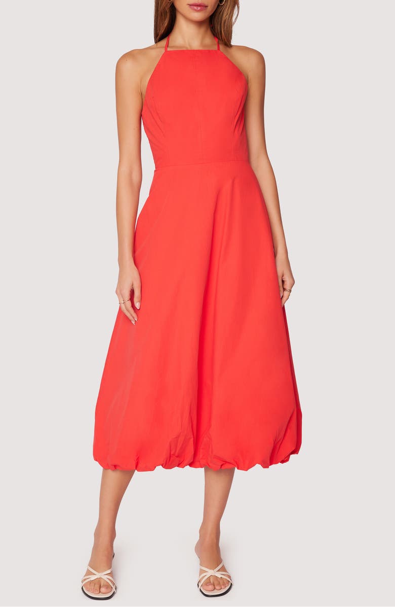Lost + Wander Halter Neck Bubble Hem Cotton Midi Dress, Main, color, Red