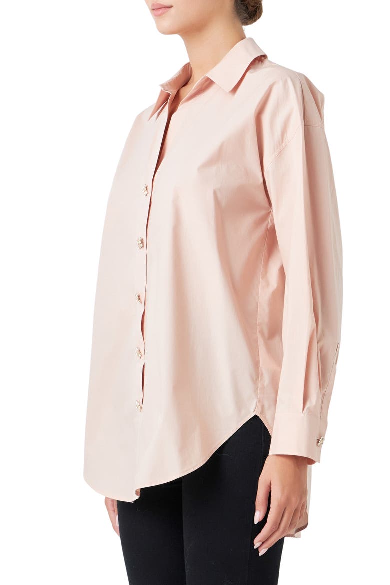 Embellished Oversize Cotton Shirt, Alternate, color, DUSTY PINK