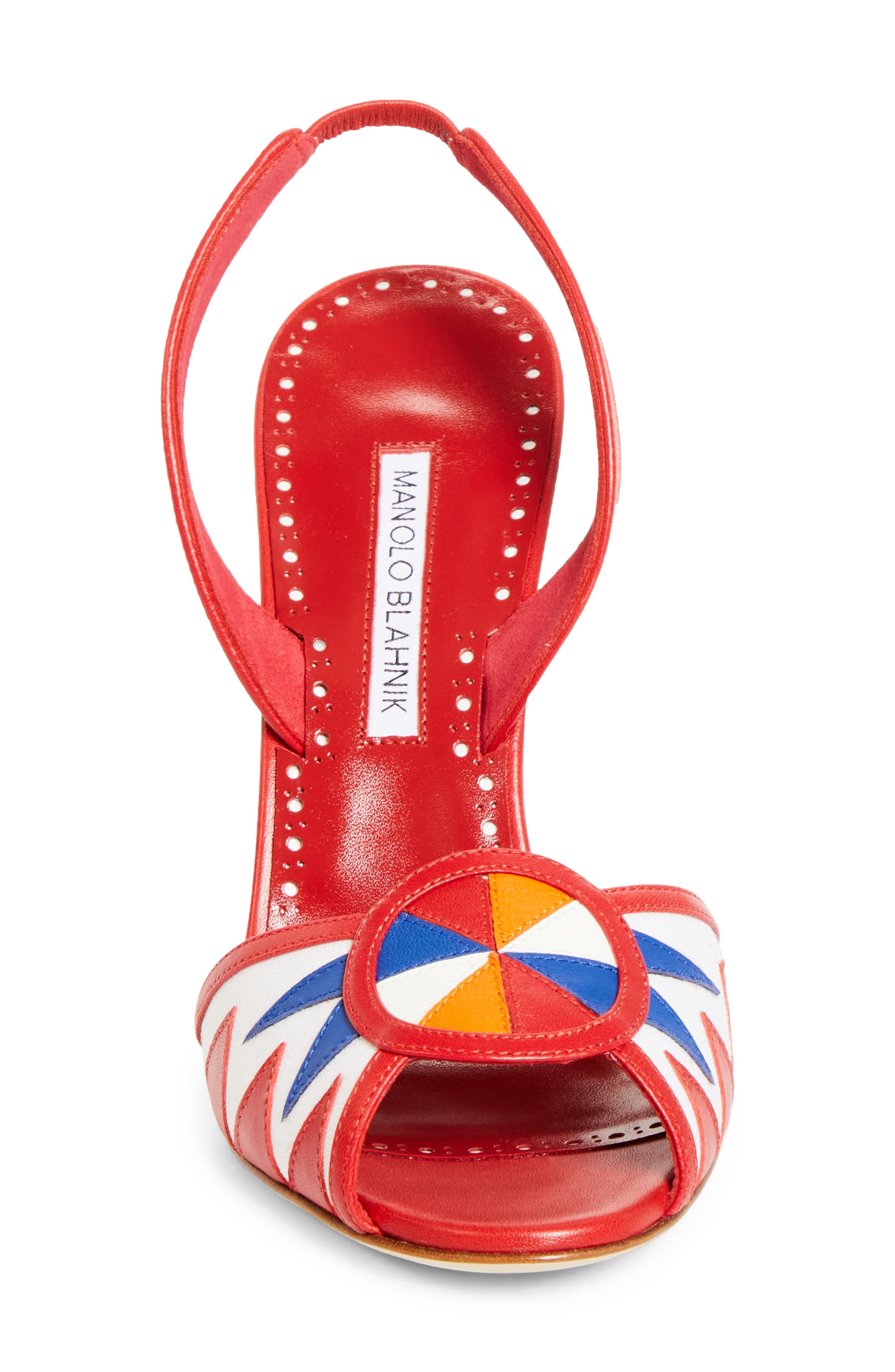 Manolo Blahnik Ucia Slingback Sandal, Alternate, color, White/ Red/ Blue