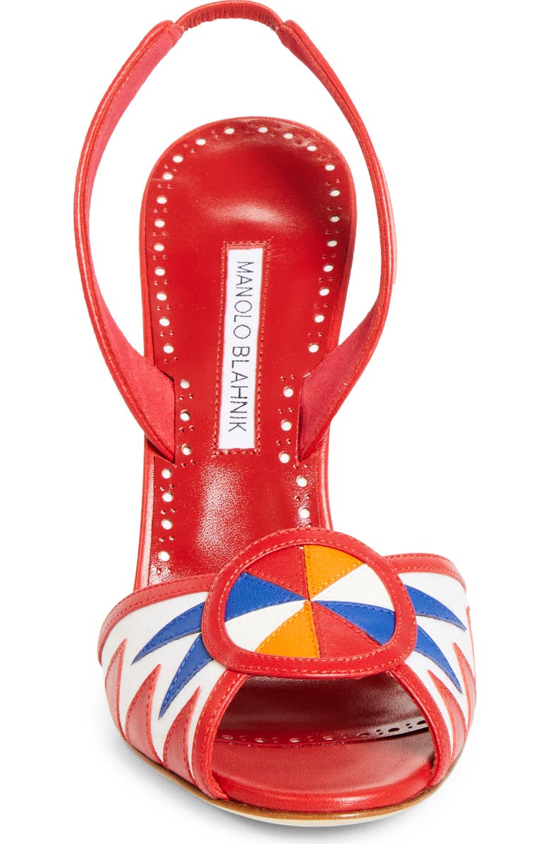 Manolo Blahnik Ucia Slingback Sandal, Alternate, color, White/ Red/ Blue